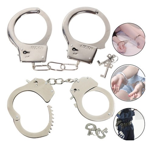 Esposas Policiales Tacticas Metal Doble Seguro Lo Mejor, 2 pcs Plata