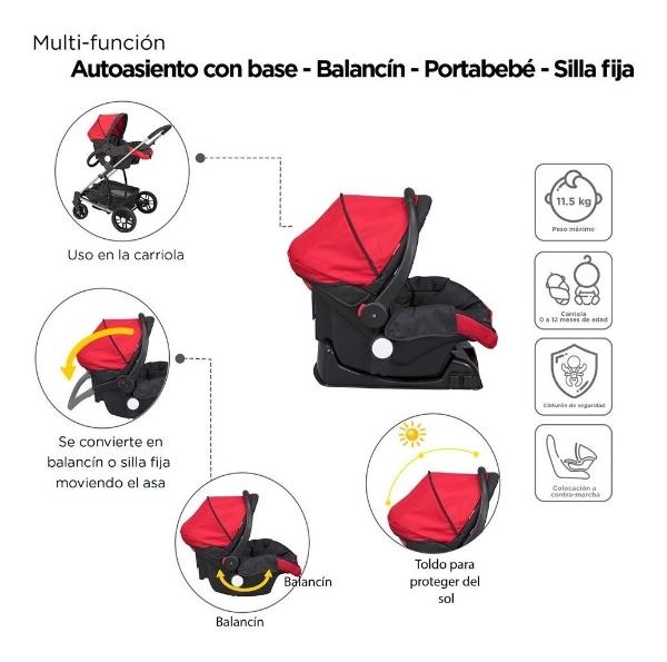 Carriola De Bebe Crown Portabebe Base De Carro Bambineto Rojo