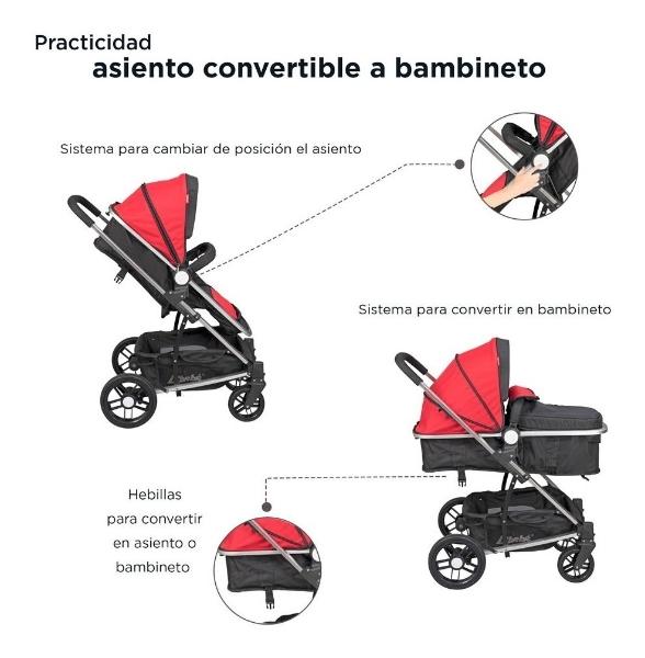 Carriola De Bebe Crown Portabebe Base De Carro Bambineto Rojo