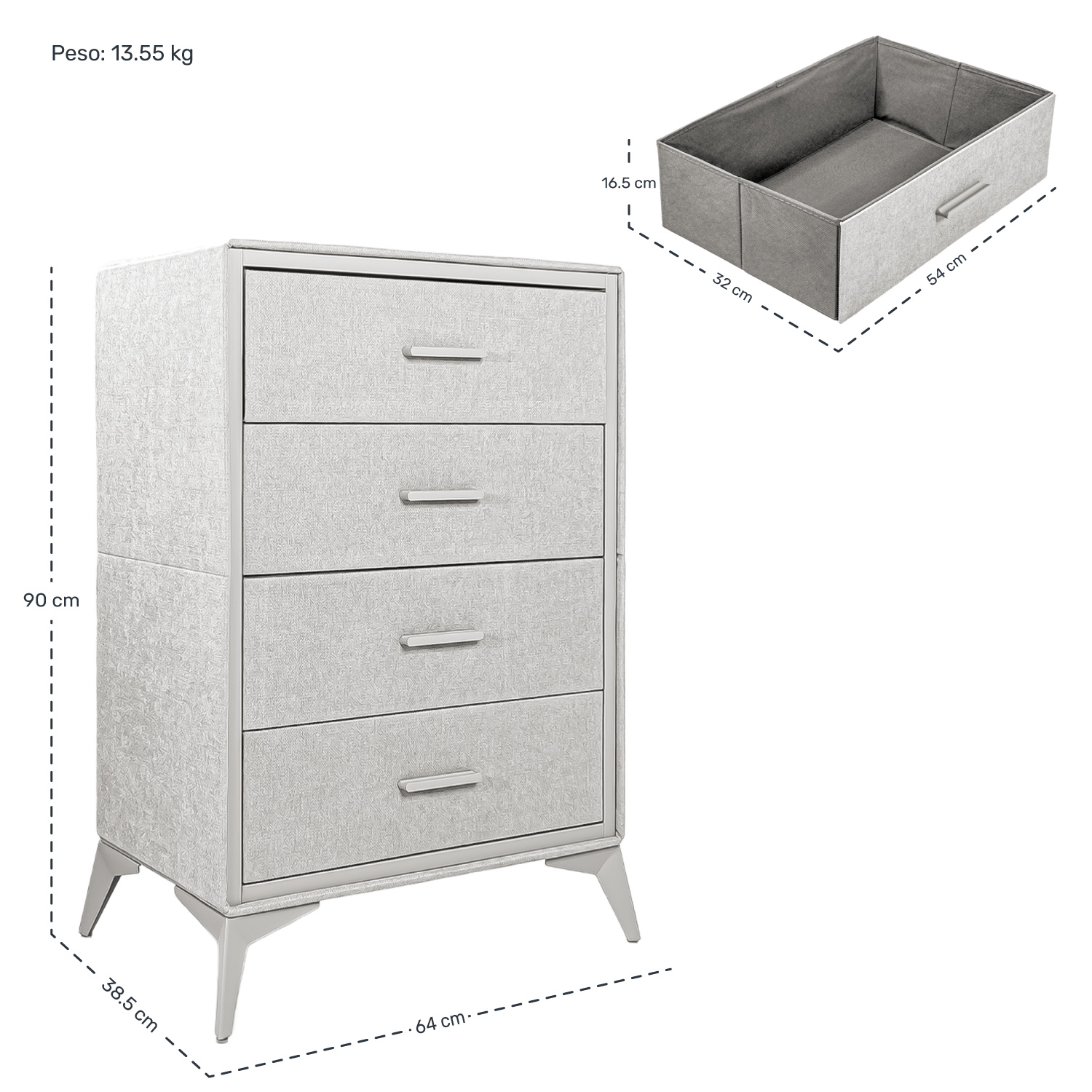 Buro Cajonera 4 Cajones Tela Tejido Comoda Recamara