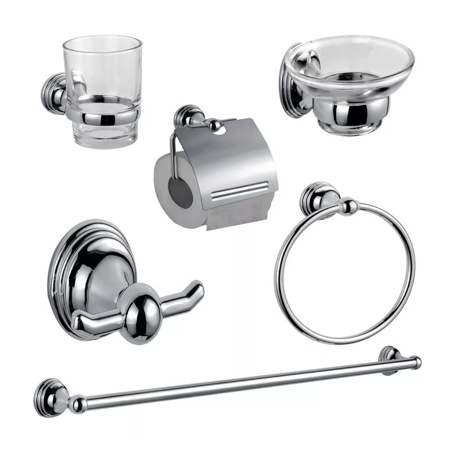 Juego De 6 Accesorios Para Baño Alfa Metálico Cromado Zinc Y Acero Inox Mod088
