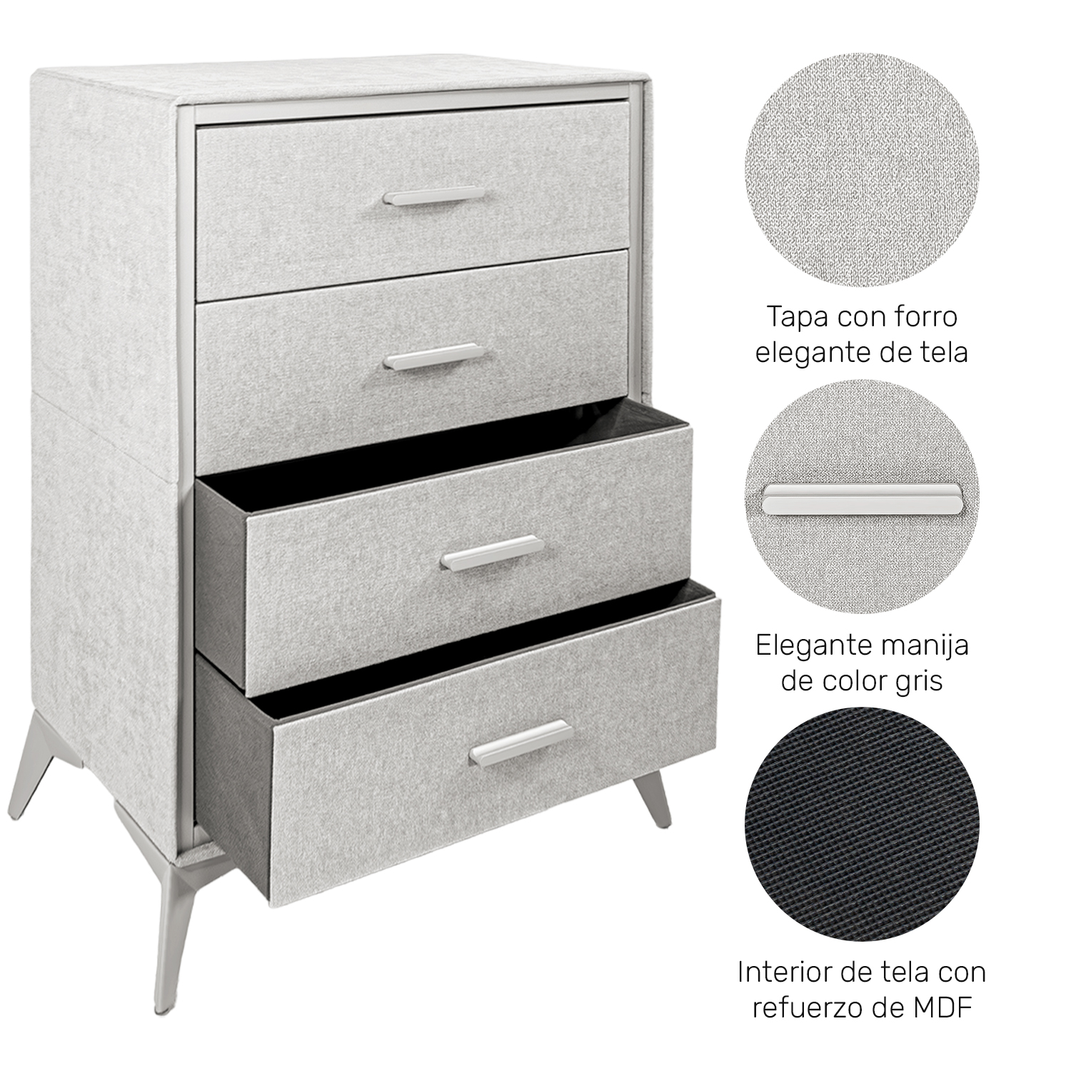 Buro Cajonera 4 Cajones Tela Tejido Comoda Recamara