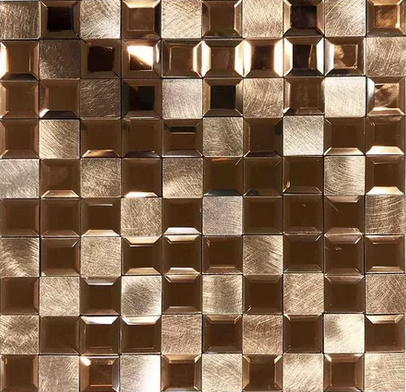 Malla o mosaico decorativo adherible de vidrio y aluminio BER, medida 30 X 30 cms. (base por altura). Diseño en tonos café. Caja de 5 piezas.