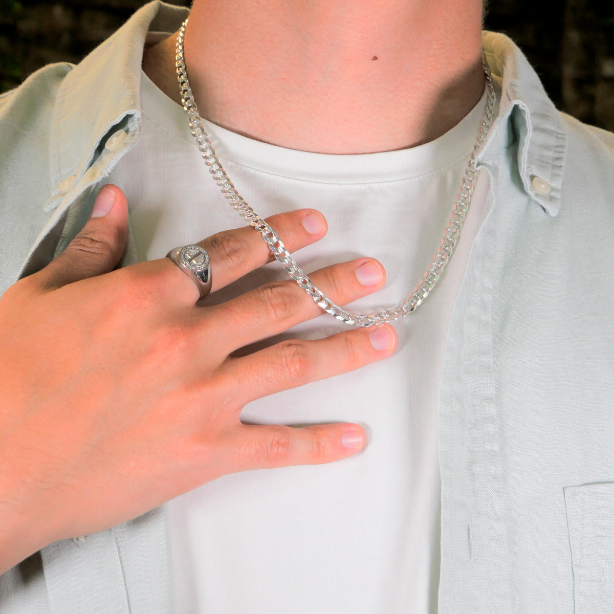 Cadena de plata para hombre cubana barbada con corte de diamante y doble vista, Incluye certificado