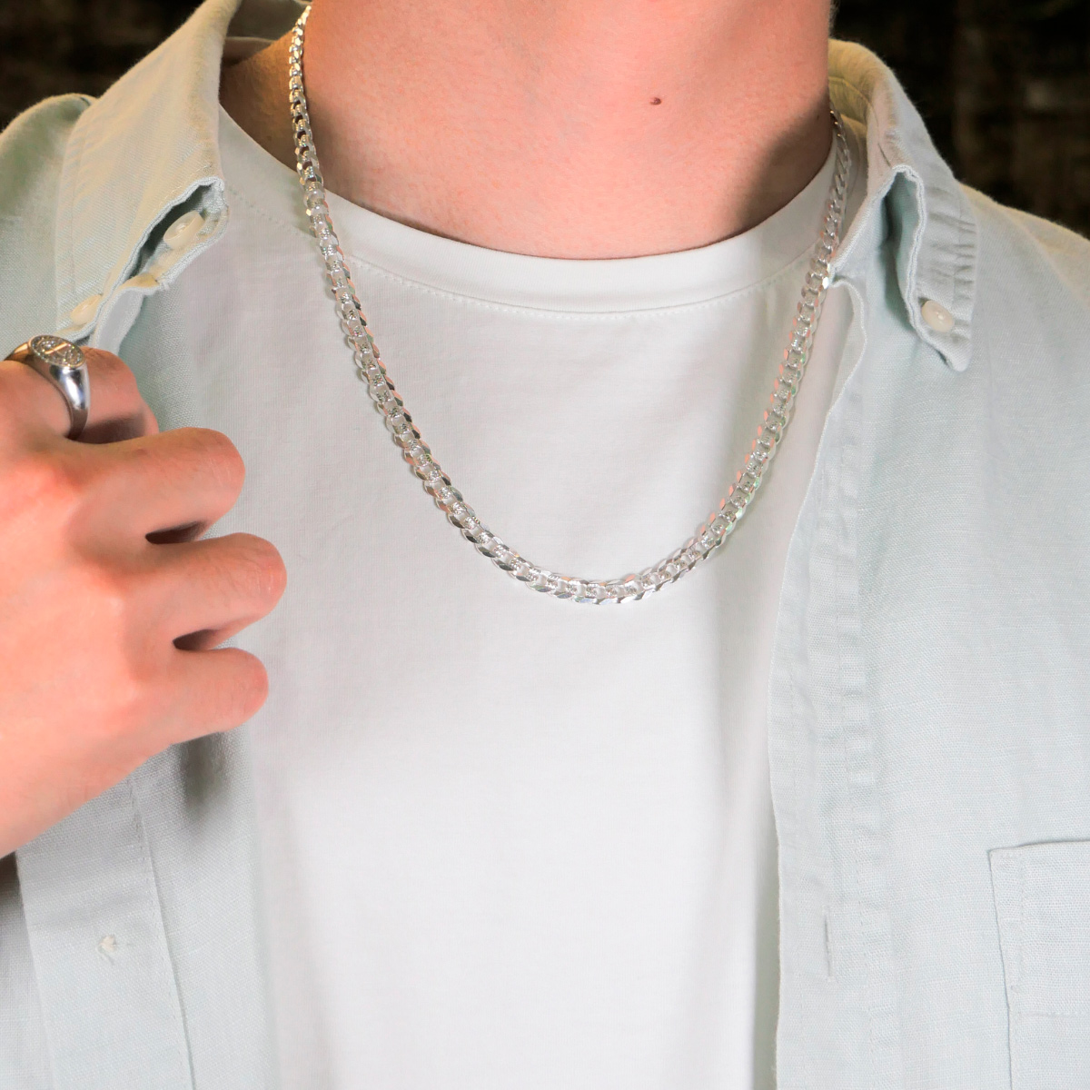 Cadena de plata para hombre cubana barbada con corte de diamante y doble vista, Incluye certificado