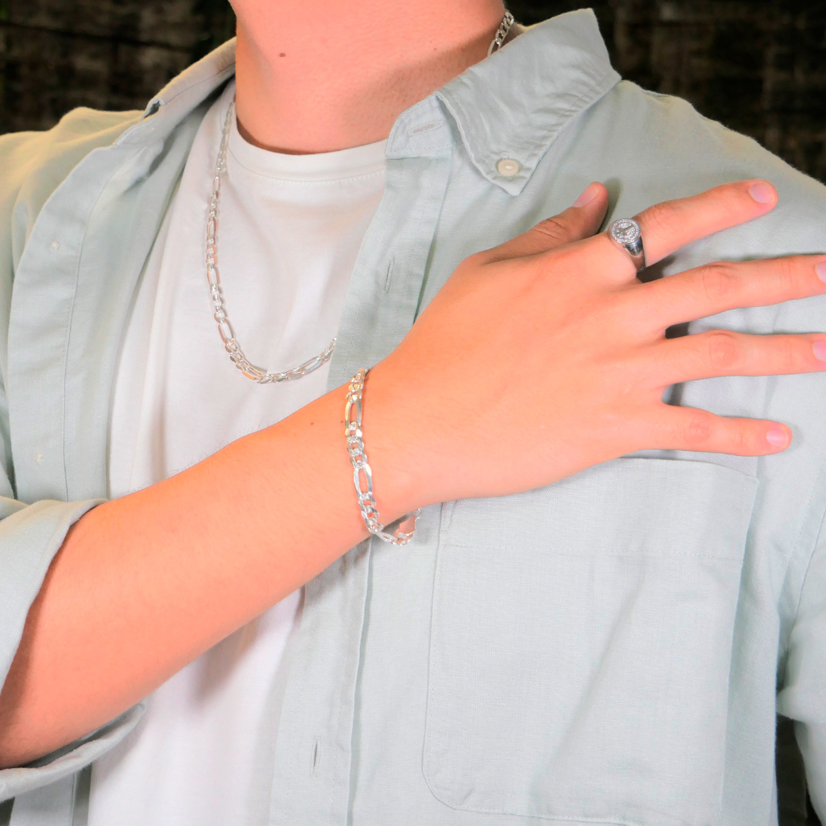 Cadena Figaro Plata .925 Hombre Diamantada 