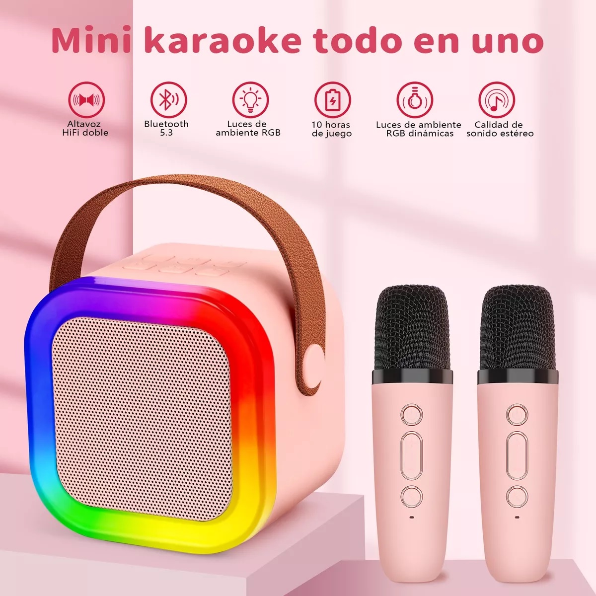 Altavoz Inalámbrico Portátil Con Micrófono Karaoke Bluetooth Rosa
