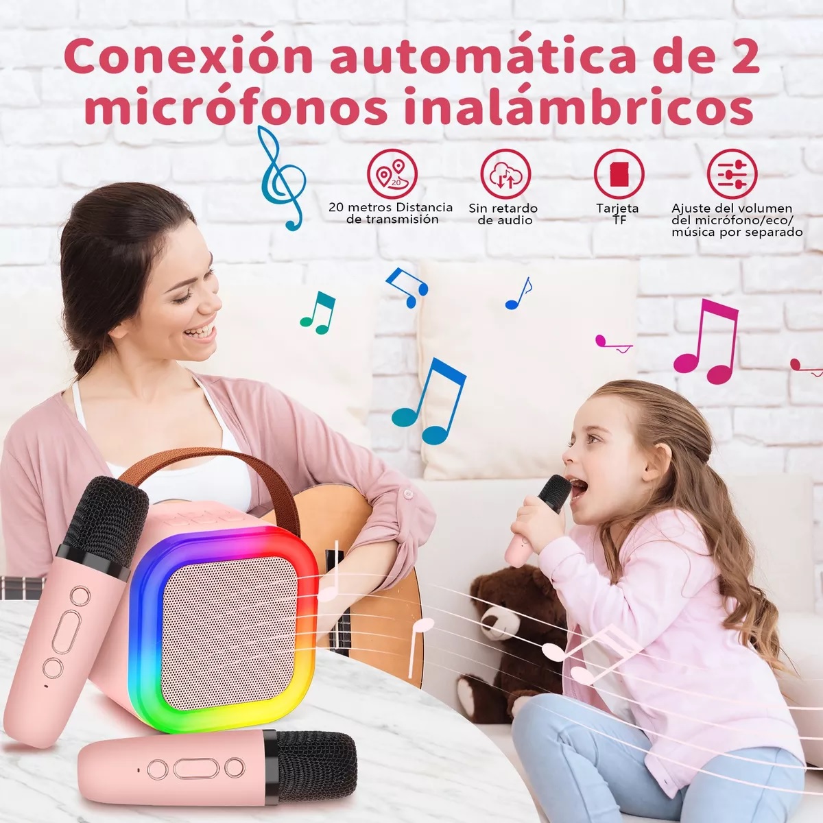 Altavoz Inalámbrico Portátil Con Micrófono Karaoke Bluetooth Rosa