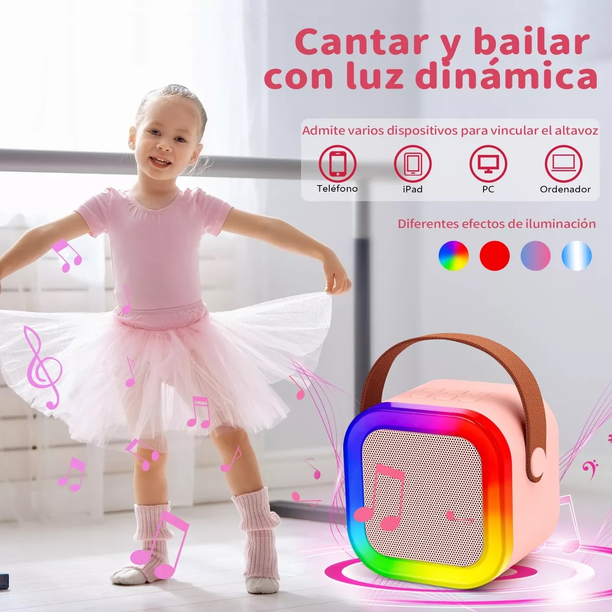 Altavoz Inalámbrico Portátil Con Micrófono Karaoke Bluetooth Rosa
