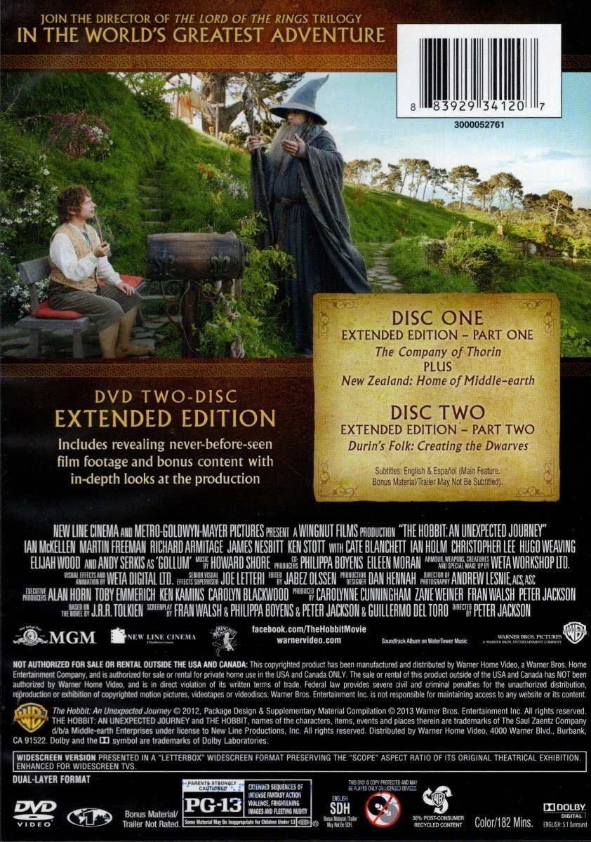 Hobbit Un Viaje Inesperado Extendida Importada Pelicula Dvd