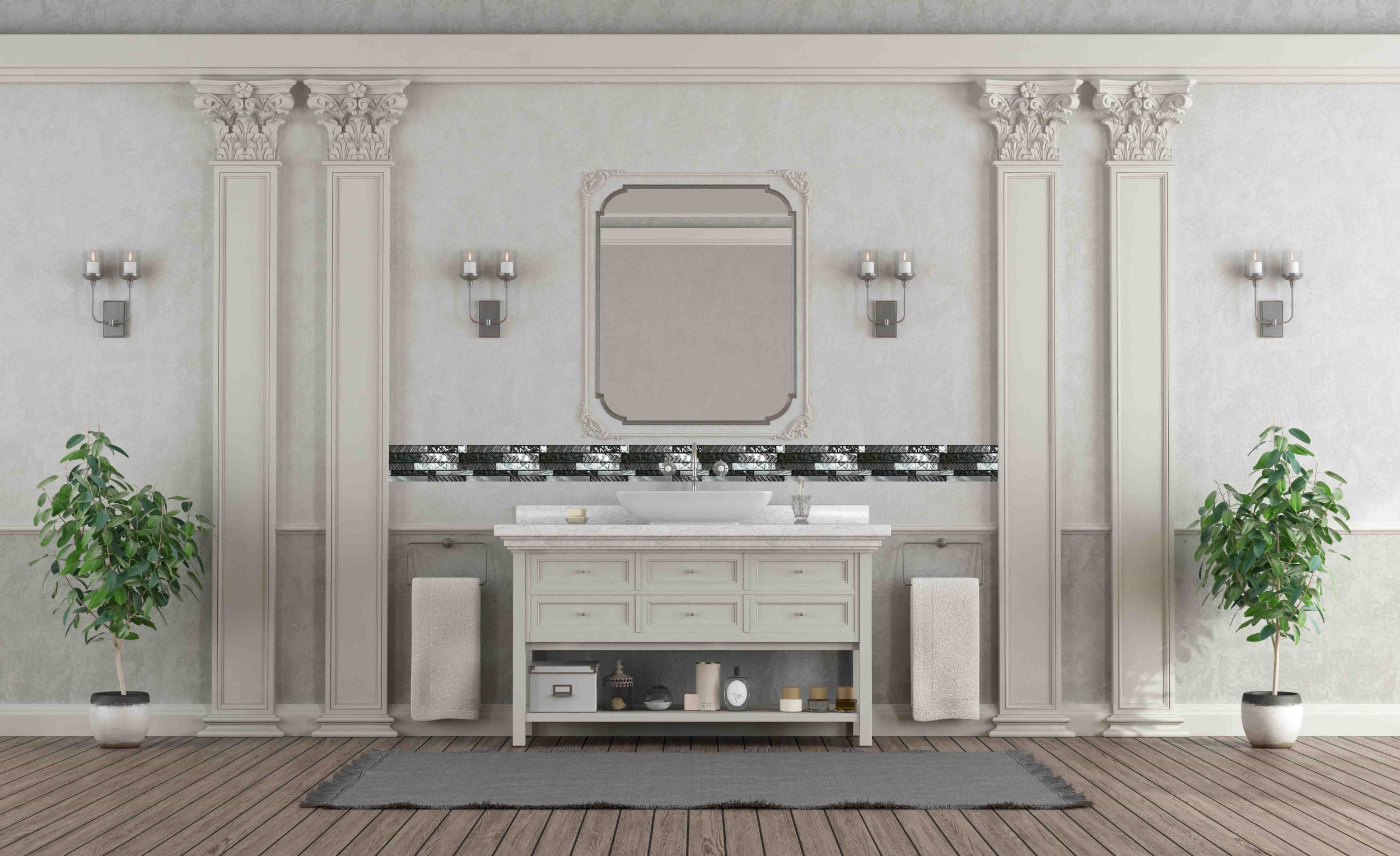 Malla o Mosaico Decorativo de vidrio NA, medida 30 x 30 cms. (base por altura). Diseño en tonos plata y gris con detalles en relieve. Caja de 5 piezas.