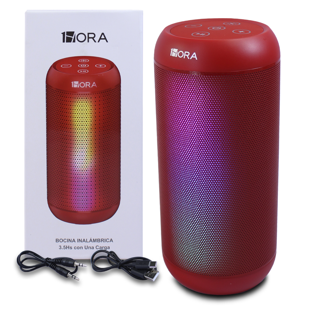 1 Hora Bocina Cilindrica Rojo Bluetooth Boc242 10w 