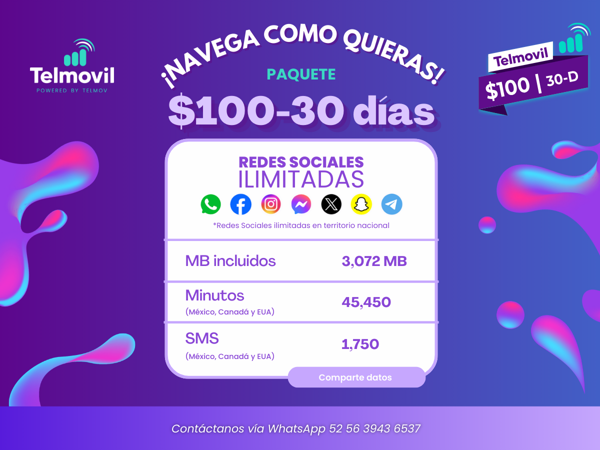 Chip TELMOVIL PAQUETE $200 (30 DÍAS)