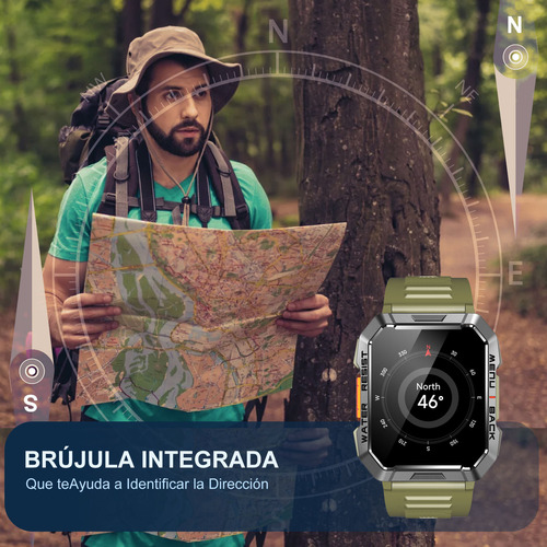 FeipuQu Smart watch Reloj inteligente W60 de 2.1 pulgadas Hombre Militar Linterna Bluetooth IP68 Resistente Al Agua Batería de 900 mAh