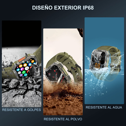 FeipuQu Smart watch Reloj inteligente W60 de 2.1 pulgadas Hombre Militar Linterna Bluetooth IP68 Resistente Al Agua Batería de 900 mAh