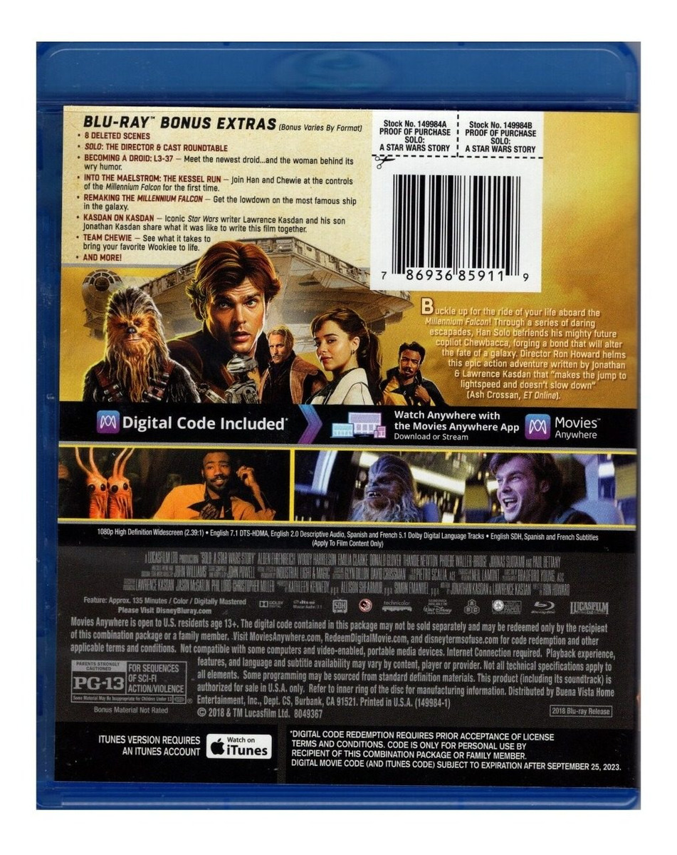 Han Solo Una Historia De Star Wars Pelicula Blu ray