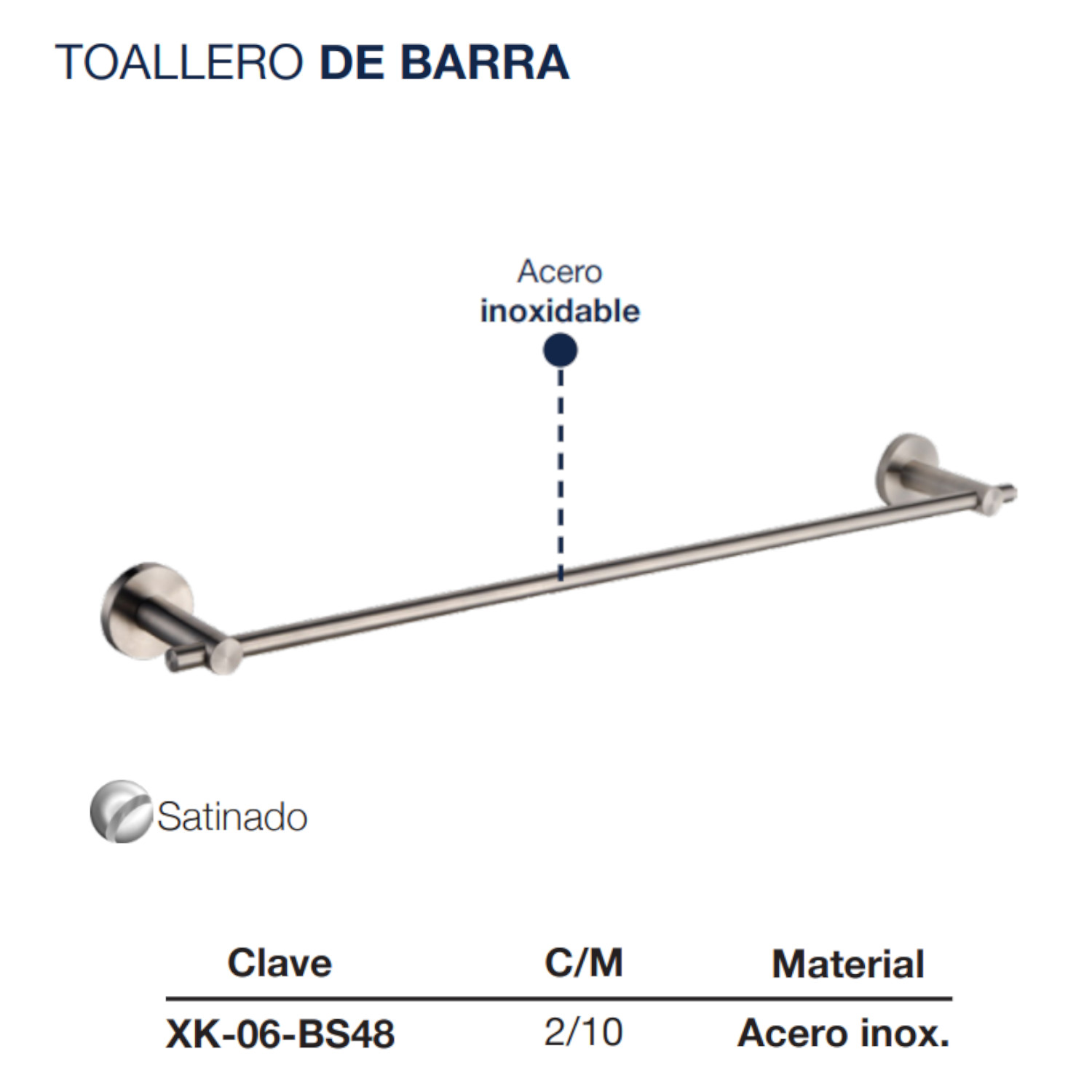 Toallero de barra Alfa Acero inoxidable 304 Satinado