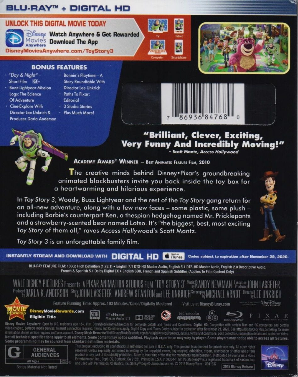 Toy Story 3 Tres Pelicula Importada Blu ray  Copia Digital