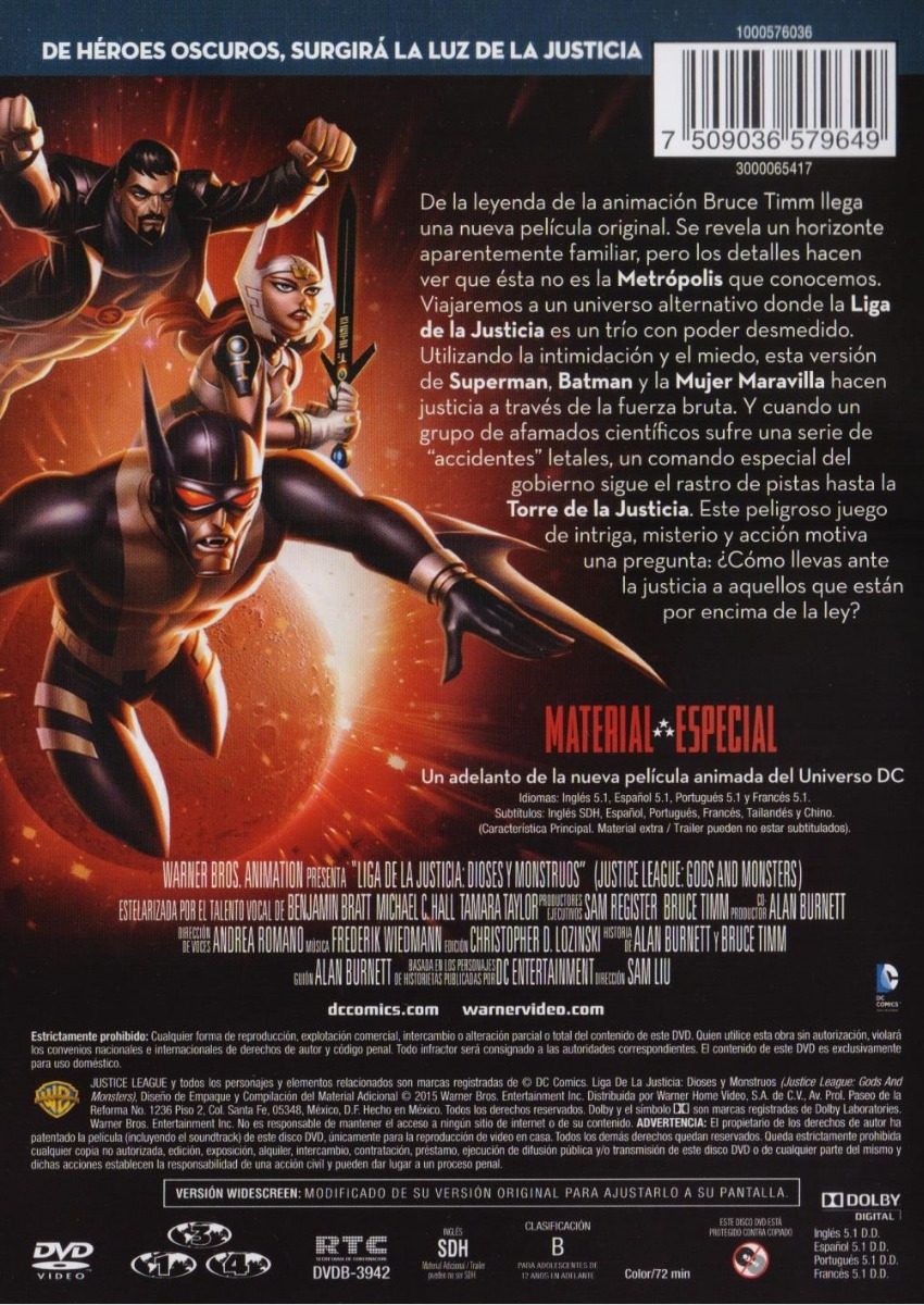 Dioses Y Monstruos Liga De La Justicia Gods Dc Pelicula Dvd