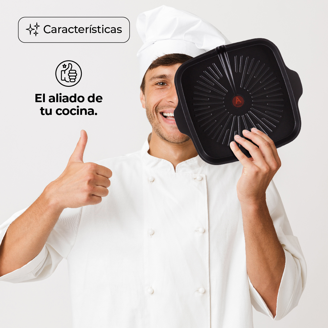 Comal Asas de Mármol con Salida Cuadrado Antiadherente 33 cm