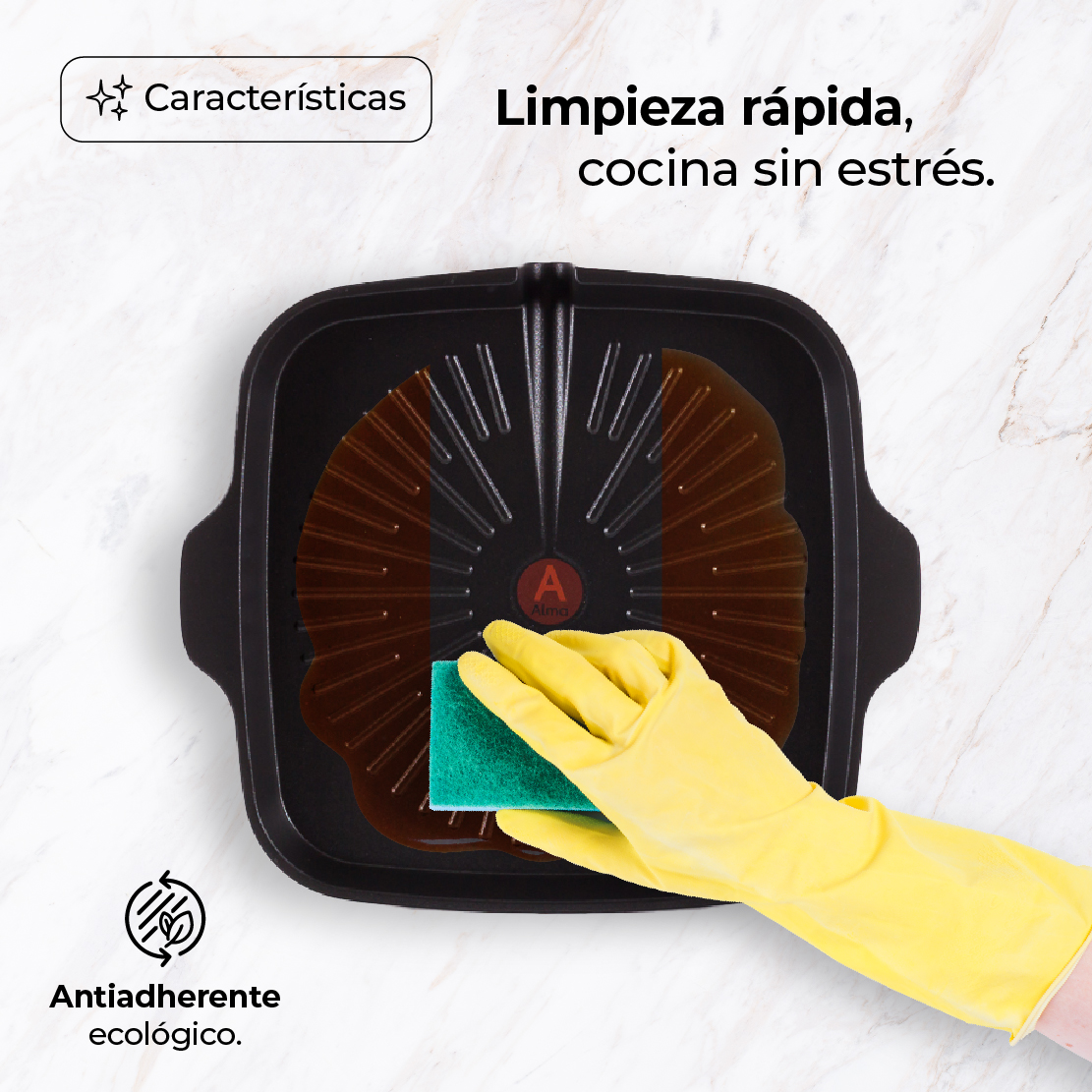 Comal Asas de Mármol con Salida Cuadrado Antiadherente 33 cm