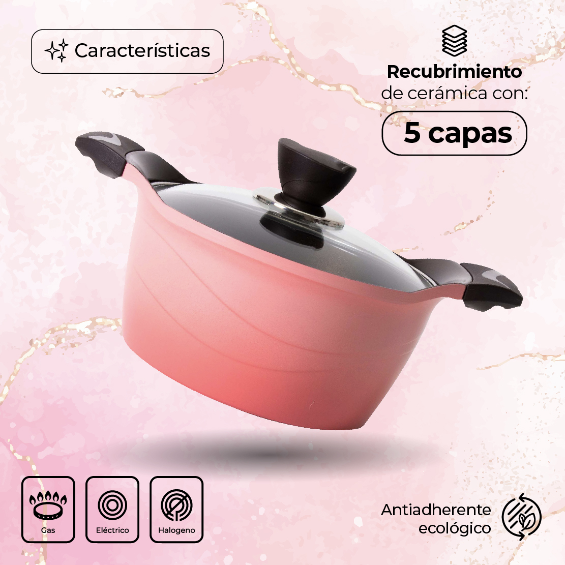 Olla De Cerámica Della 5 Capas Color Rosa 20cm