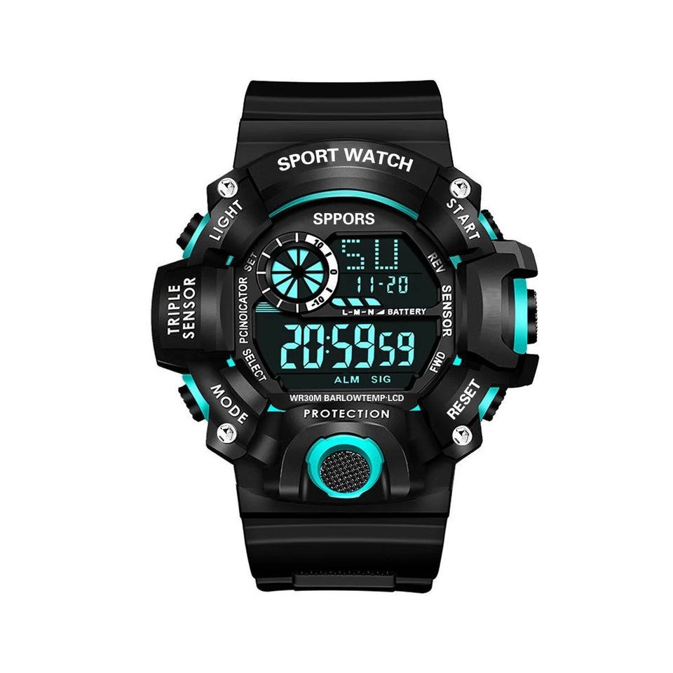 Reloj Digital LED azul deportivo electrónico multifunción militar negro ...