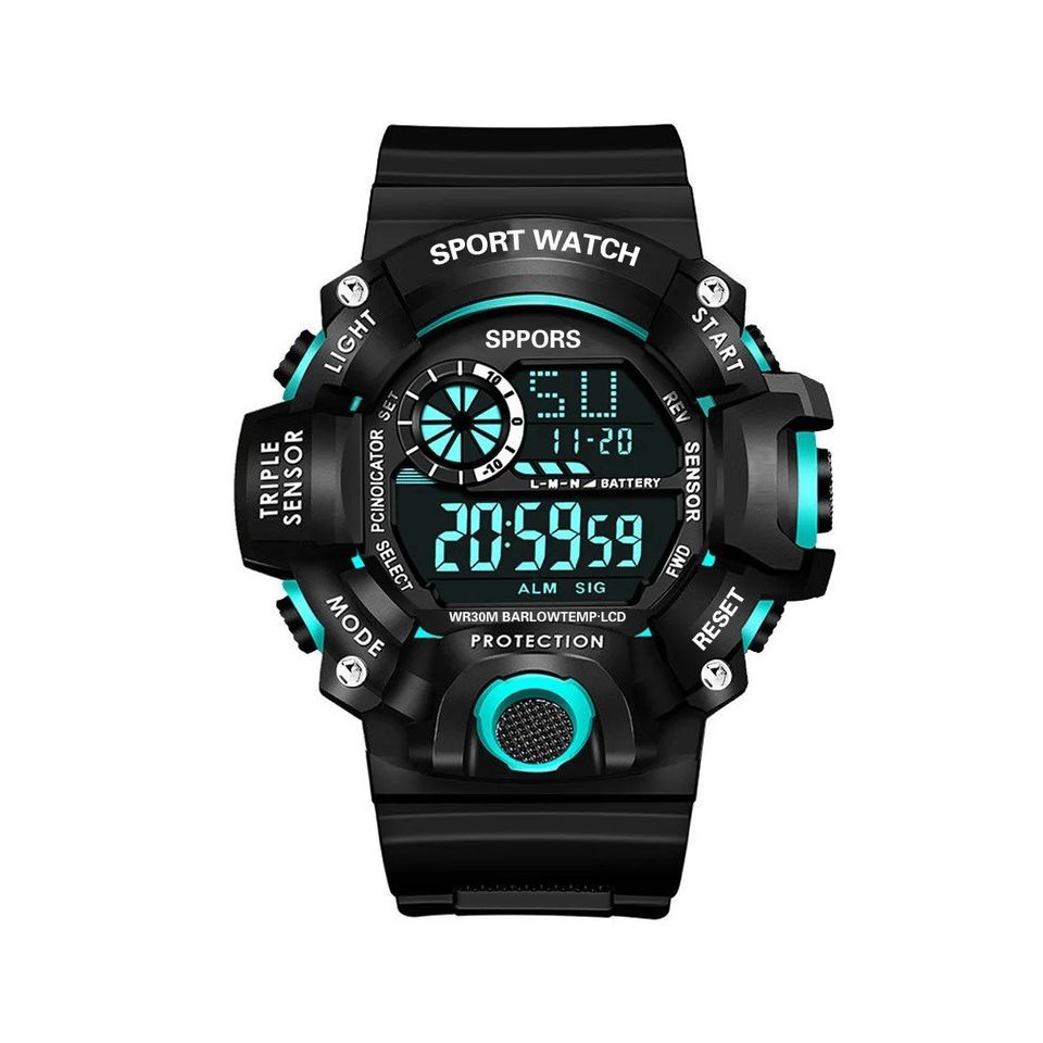 Reloj Digital LED azul deportivo electrónico multifunción militar negro claro contra agua pulsera