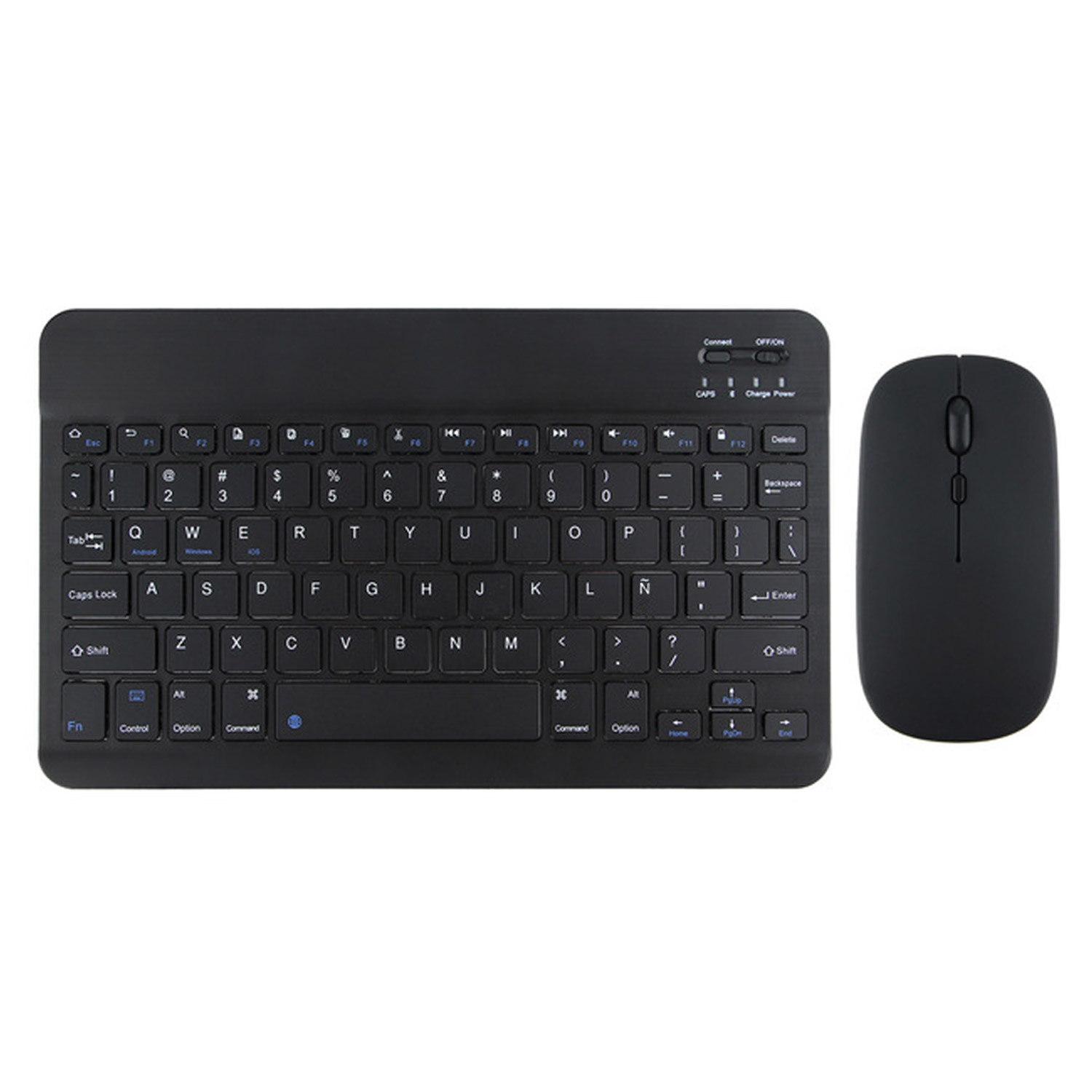 Teclado Bluetooth + Ratón Inalámbrico Para Tablet iPad Celular Pc Laptop De 7 PLG. (Negro)