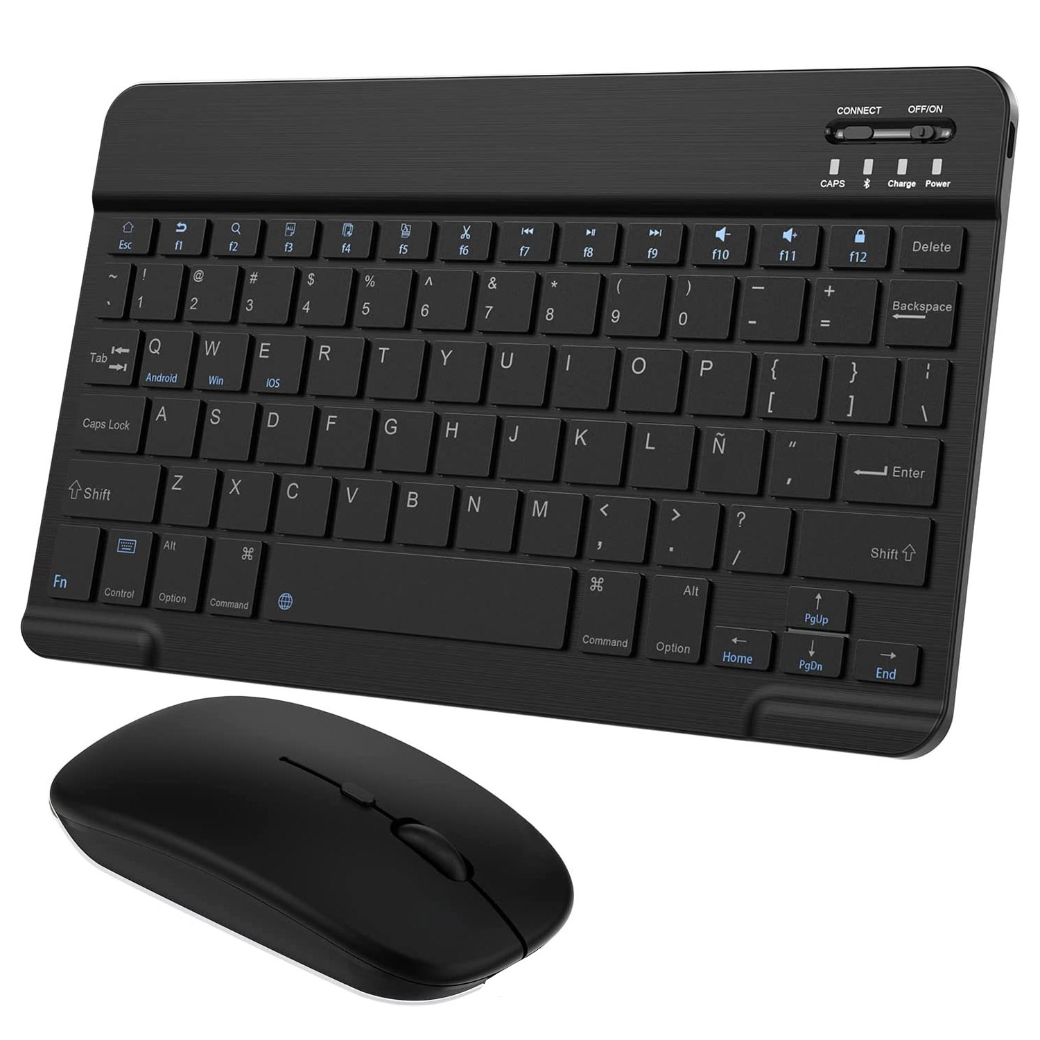 Teclado Bluetooth + Ratón Inalámbrico Para Tablet iPad Celular Pc Laptop De 7 PLG. (Negro)