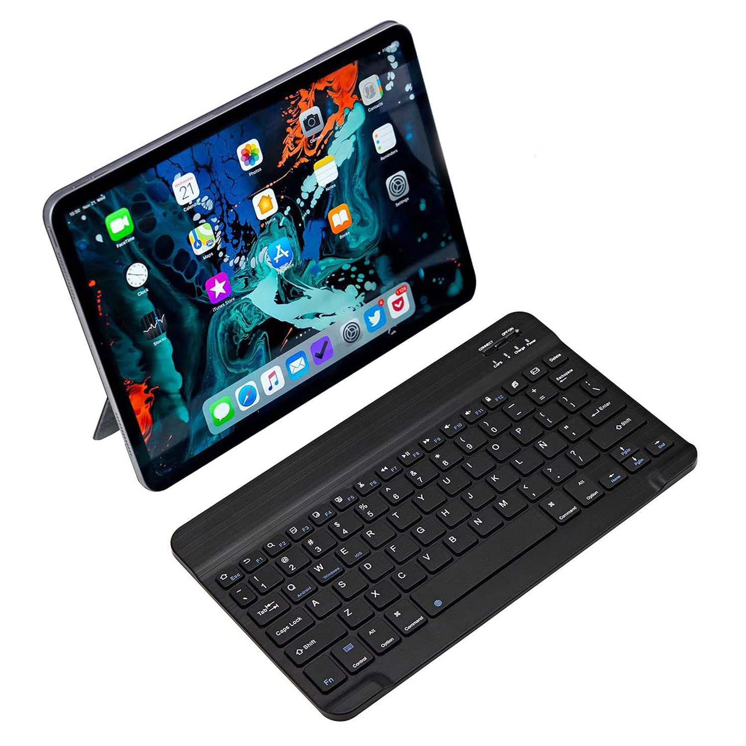 Teclado Bluetooth + Ratón Inalámbrico Para Tablet iPad Celular Pc Laptop De 7 PLG. (Negro)