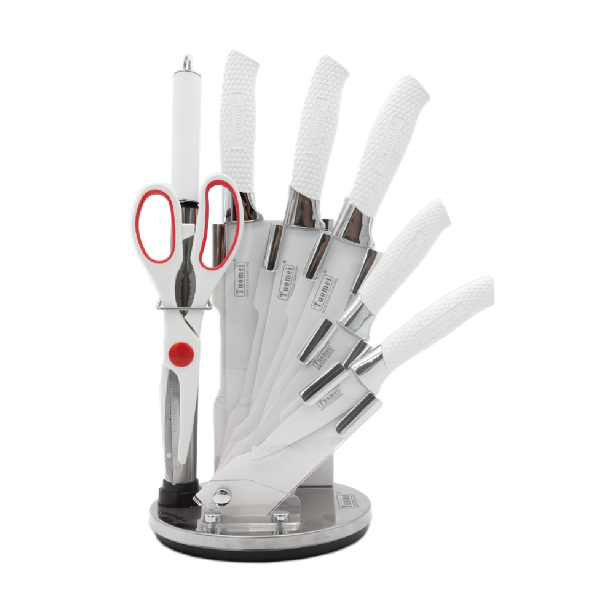 Set De Cuchillos De Acero Inoxidable Con Base Giratoria Blanco 8 Piezas