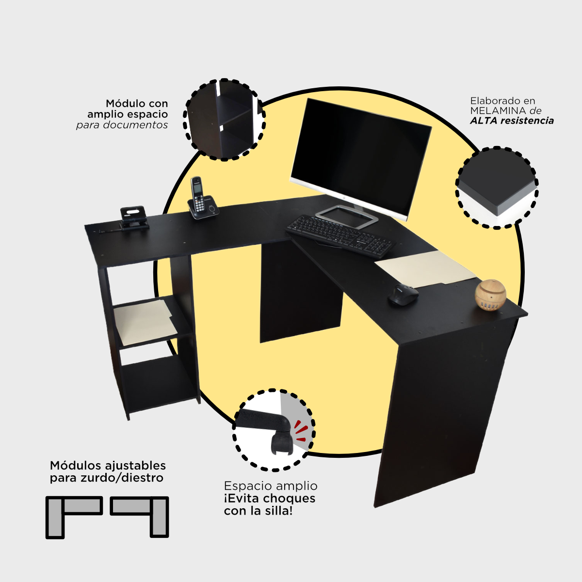 Escritorio Esquinero L  Hogare Negro