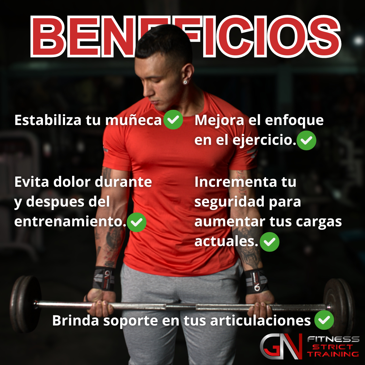 GN FITNESS - Muñequeras Para Gym - Wrist Wraps - Muñequeras Deportivas - Muñequera Deportiva - Muñequera Par - Muñequeras Crossfit - Muñequeras Powerlifting - Protege y estabiliza la articulación de tus muñecas