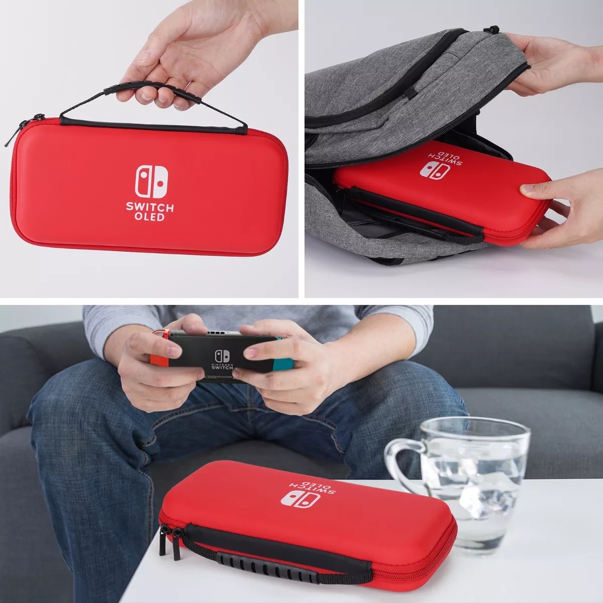 Kit De 30 Accesorios Funda Para Nintendo Switch Oled Estuche Rojo