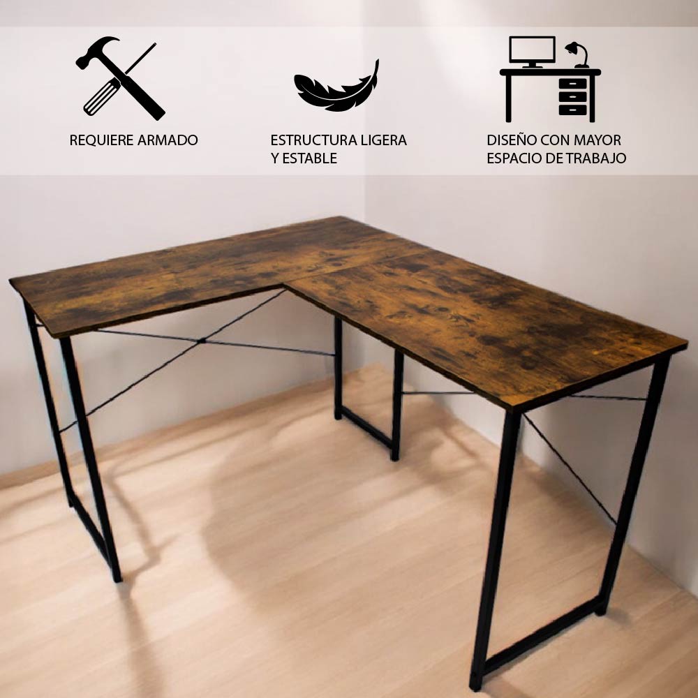 Ilios Innova | Escritorio en L Elegante y Espacioso con Acabado de Madera, Ideal para Oficinas en Casa, Escritorio Grande y Esquinero