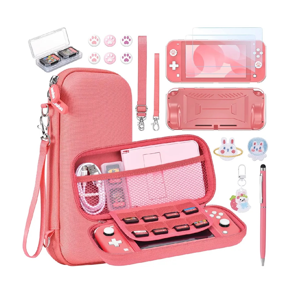 Kit De Accesorios Estuche Para Nintendo Switch Lite 15 En 1 Rosa