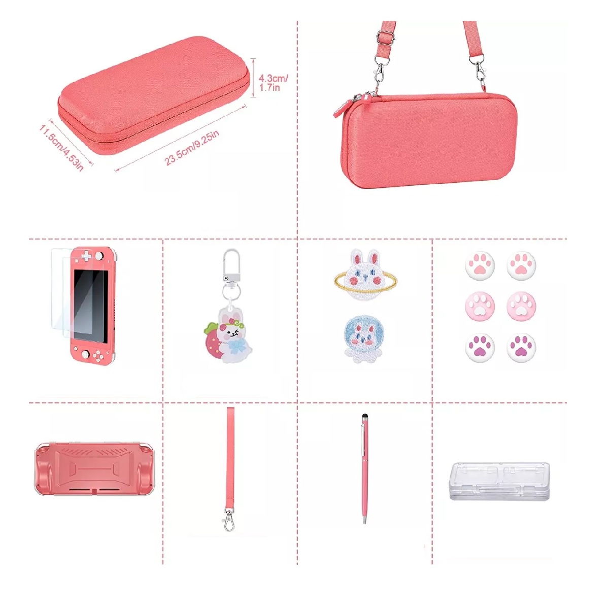 Kit De Accesorios Estuche Para Nintendo Switch Lite 15 En 1 Rosa