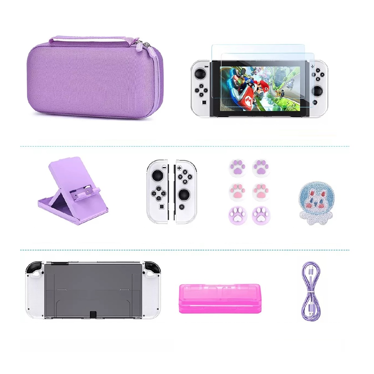 Kit De Accesorios Con Estuches Para Nintendo Switch Oled Morado