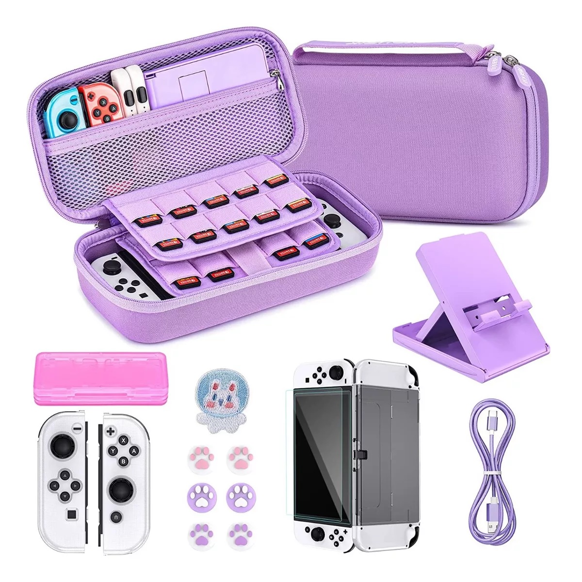 Kit De Accesorios Con Estuches Para Nintendo Switch Oled Morado
