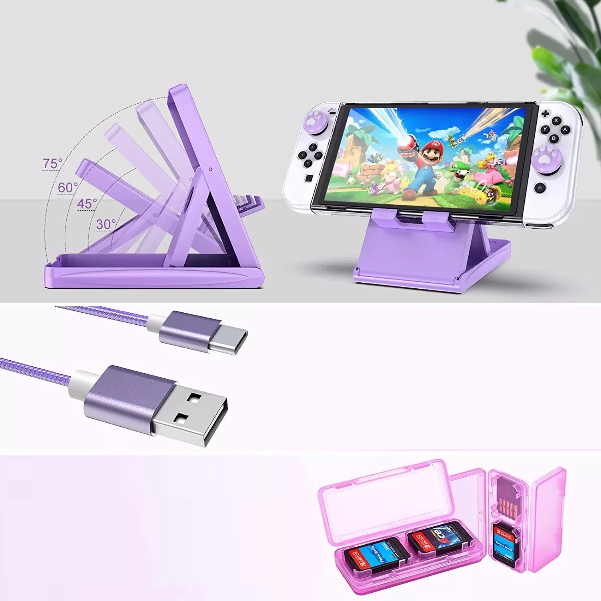 Kit De Accesorios Con Estuches Para Nintendo Switch Oled Morado