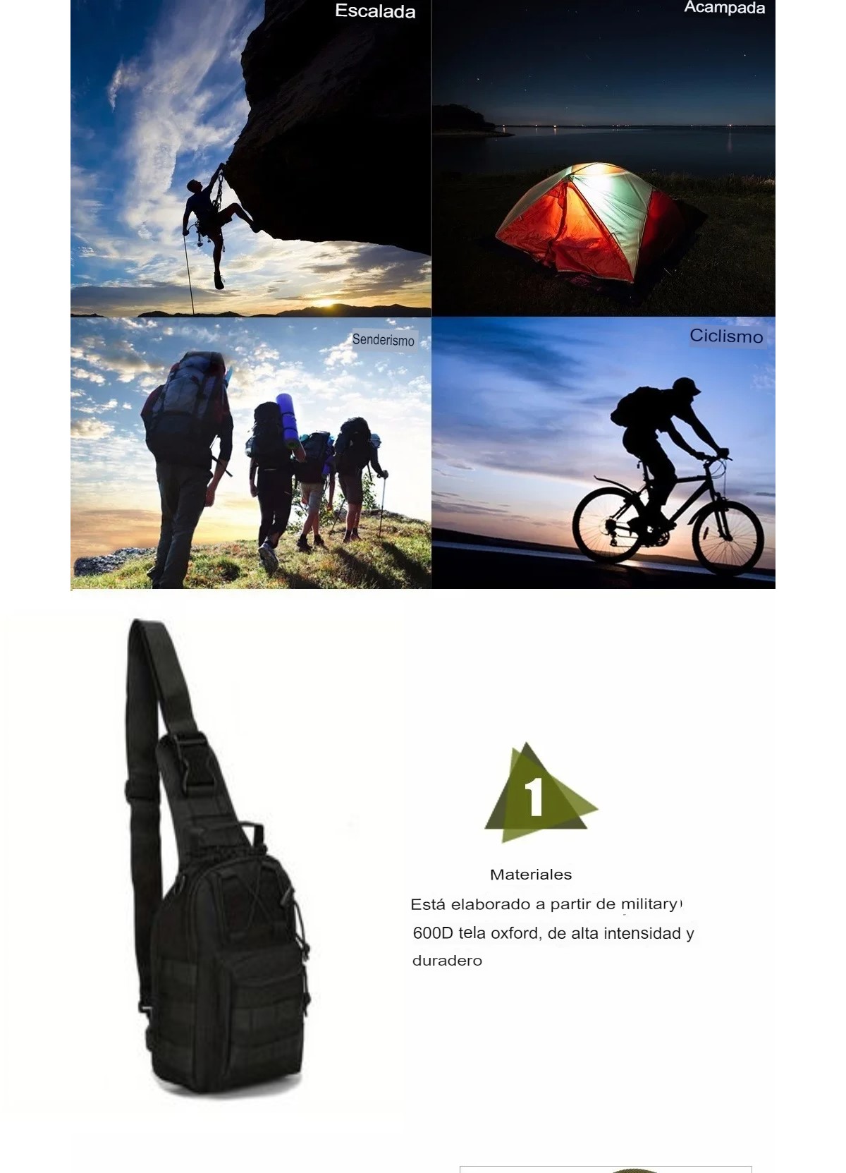 Mochila táctica versátil pecho bolsa transporte senderismo caza deportes cartera moto autos negro