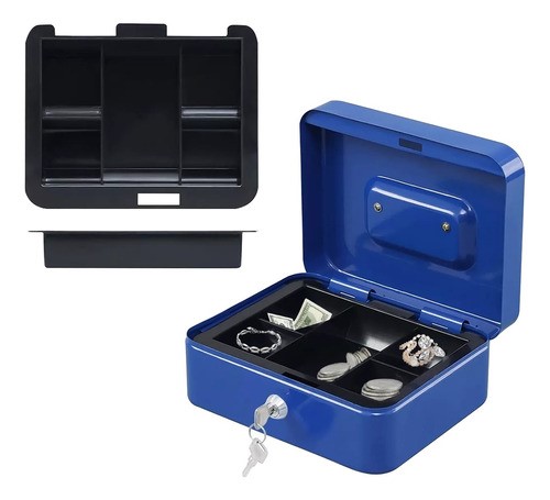 Caja Fuerte Metálica De Seguridad Con Llave, AZUL/NEGRO