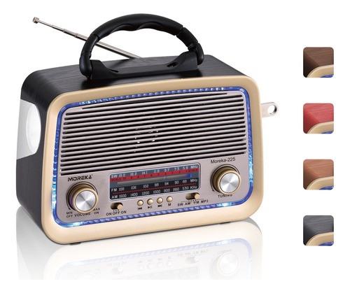 Radio Am Fw Sw Usb Bluetooth Mp3 Tf Recargable Vintage Retro NEGRO