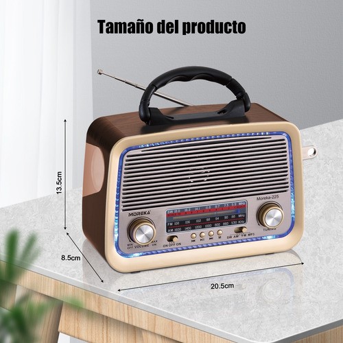 Radio Am Fw Sw Usb Bluetooth Mp3 Tf Recargable Vintage Retro NEGRO