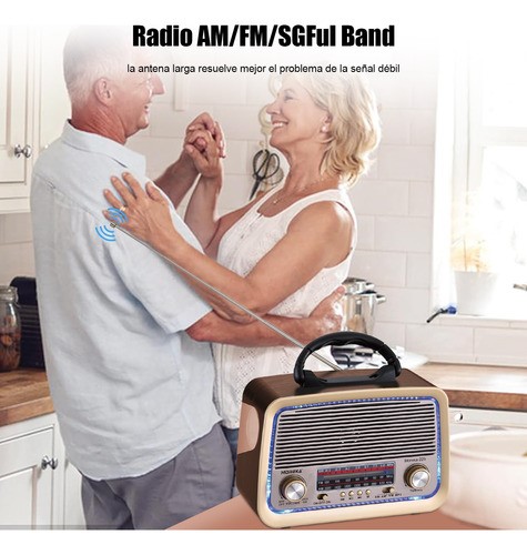 Radio Am Fw Sw Usb Bluetooth Mp3 Tf Recargable Vintage Retro NEGRO