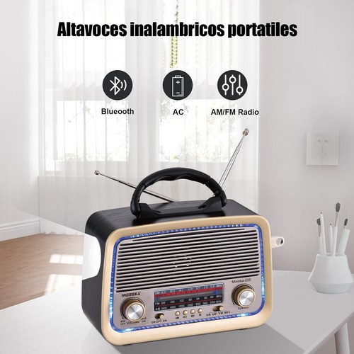 Radio Am Fw Sw Usb Bluetooth Mp3 Tf Recargable Vintage Retro NEGRO