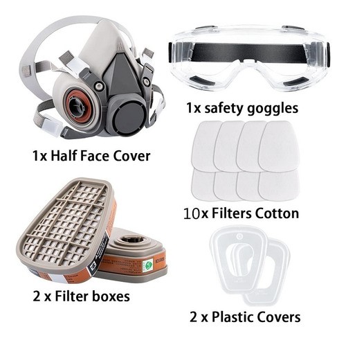 Máscara De Gas Respirable+10 Filtros De Algodón 6200 