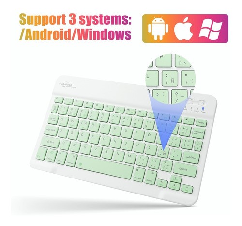 Teclado Inalámbrico Bluetooth Para iPad Android Pc VERDE