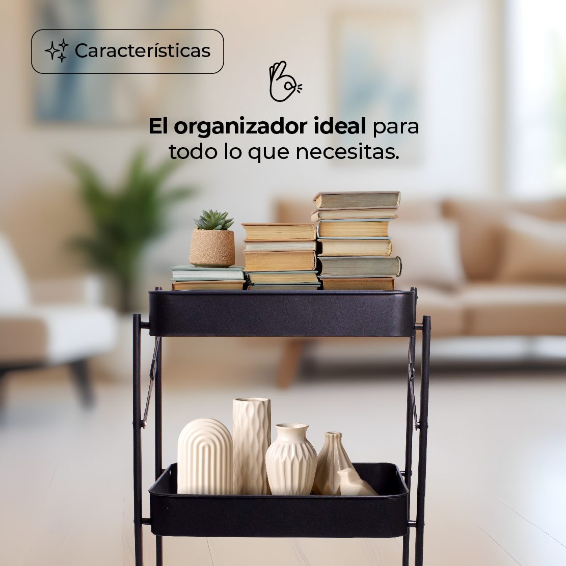 Carrito Organizador Multiusos Movible 3 Niveles Metálico NEGRO.